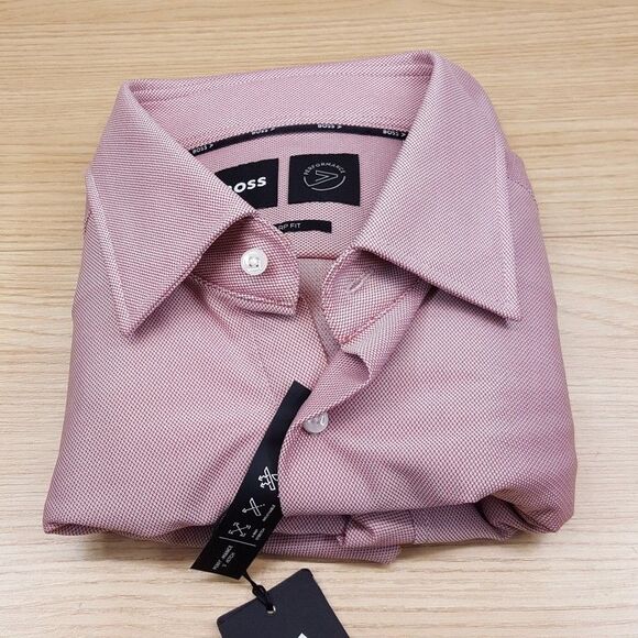 HUGO BOSS Shirt Mens Size 15.5 32 33 Pink Performance Sharp Fit HANK KENT  $198